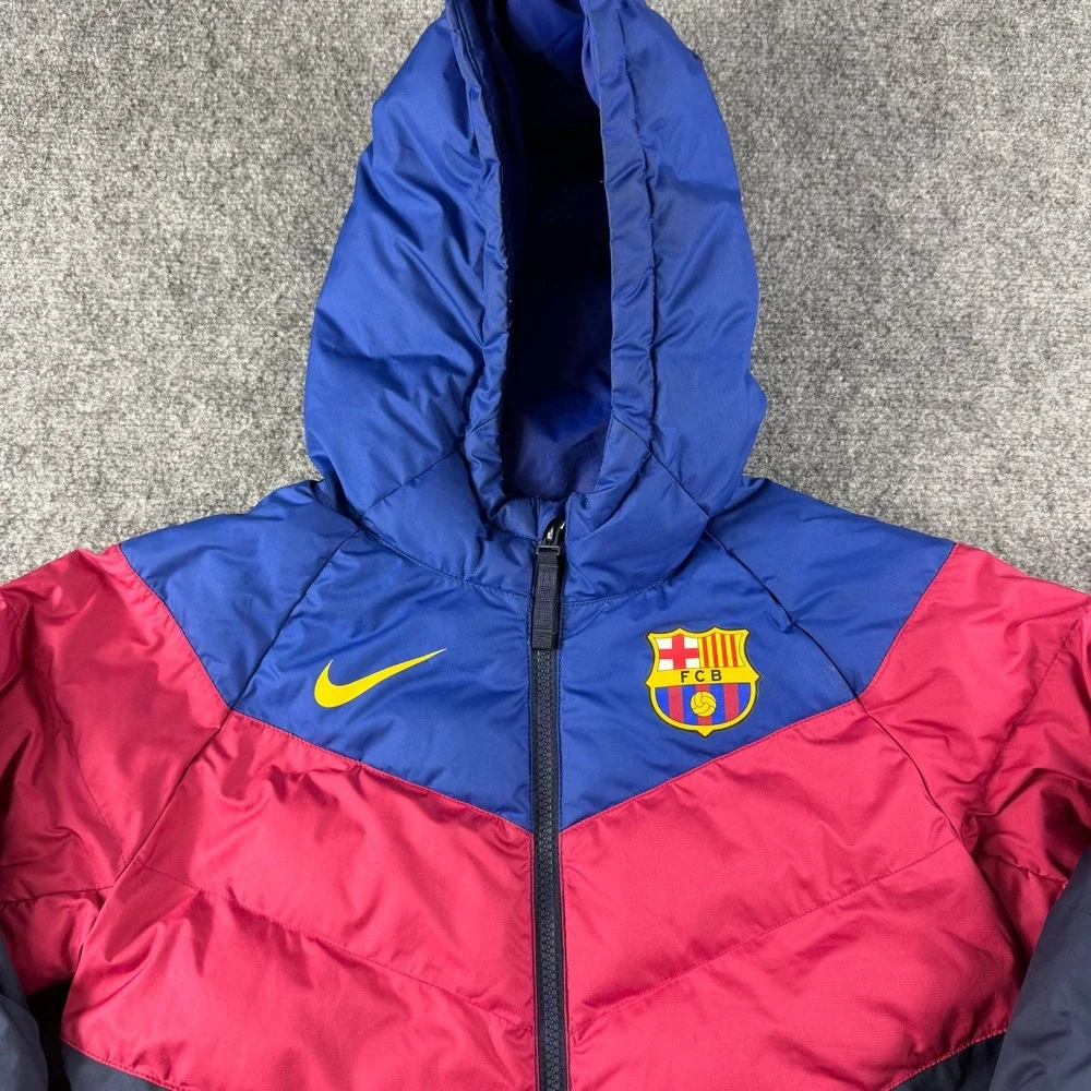 Nike Puffer Jacket Boys Medium Blue Red FC Barcelona Hooded DM0612-455 Soccer
